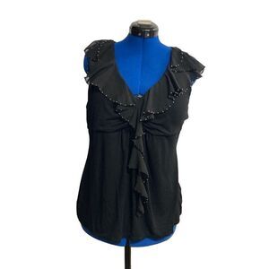 WHITE HOUSE BLACK MARKET Women’s Black Top‎ Ruffles Grommets Size Large